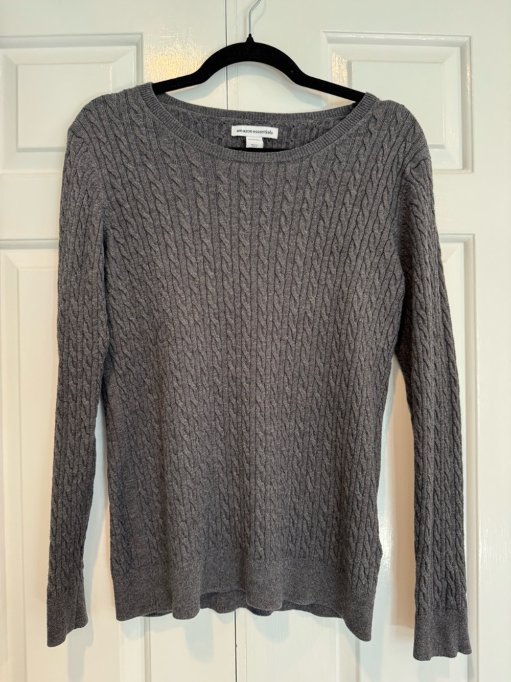 Amazon Essentials Gray Cable-Knit Crewneck Sweater